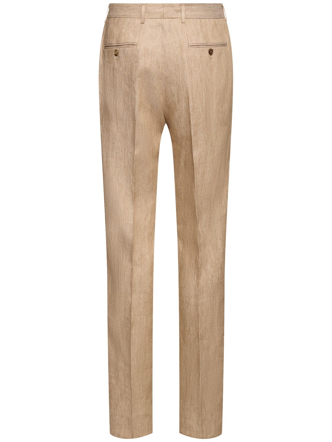 Shop Dolce & Gabbana Flat Front Wide Leg Linen Pants In Hazelnut