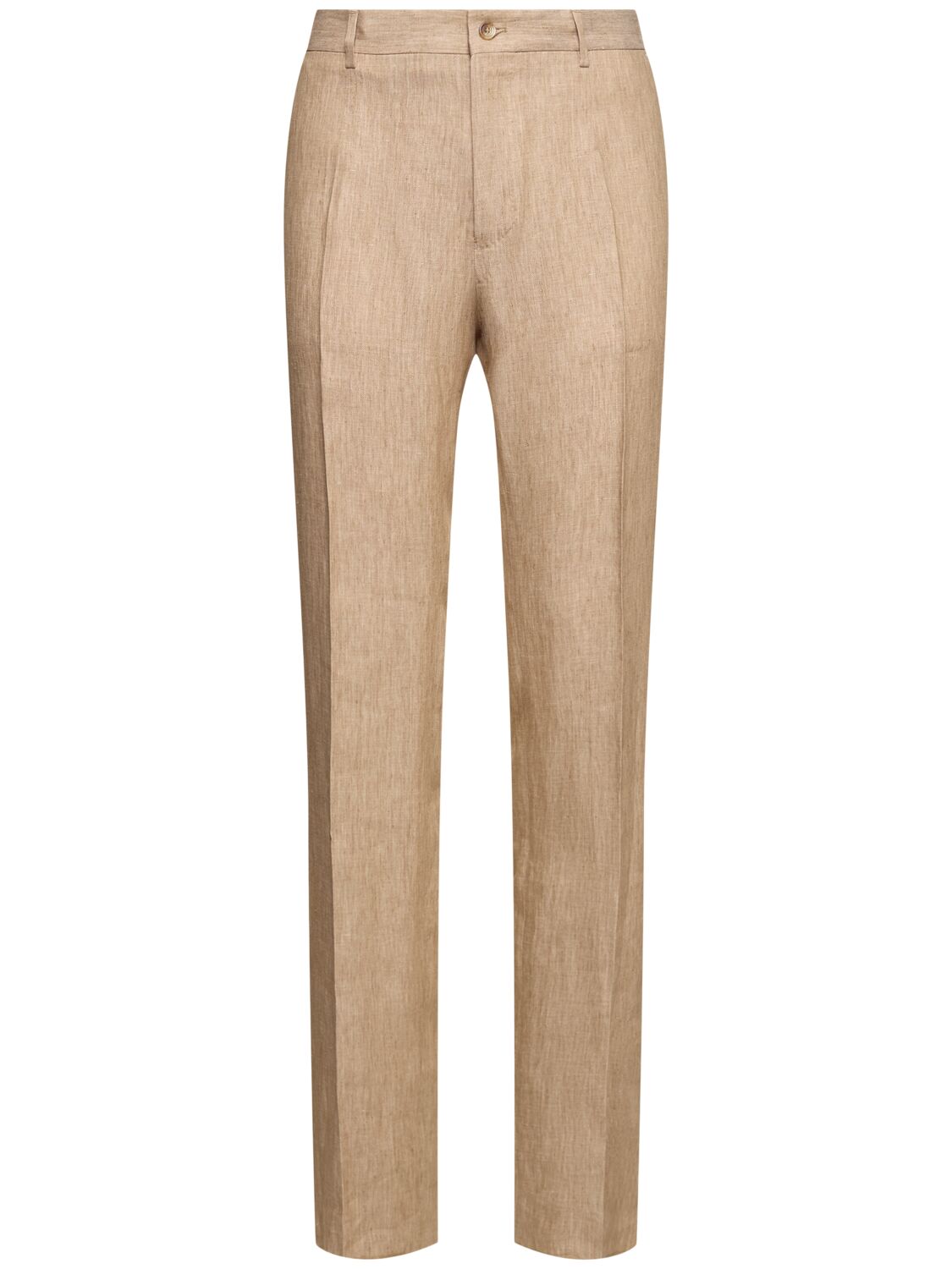 Dolce & Gabbana Flat Front Wide Leg Linen Pants In Hazelnut