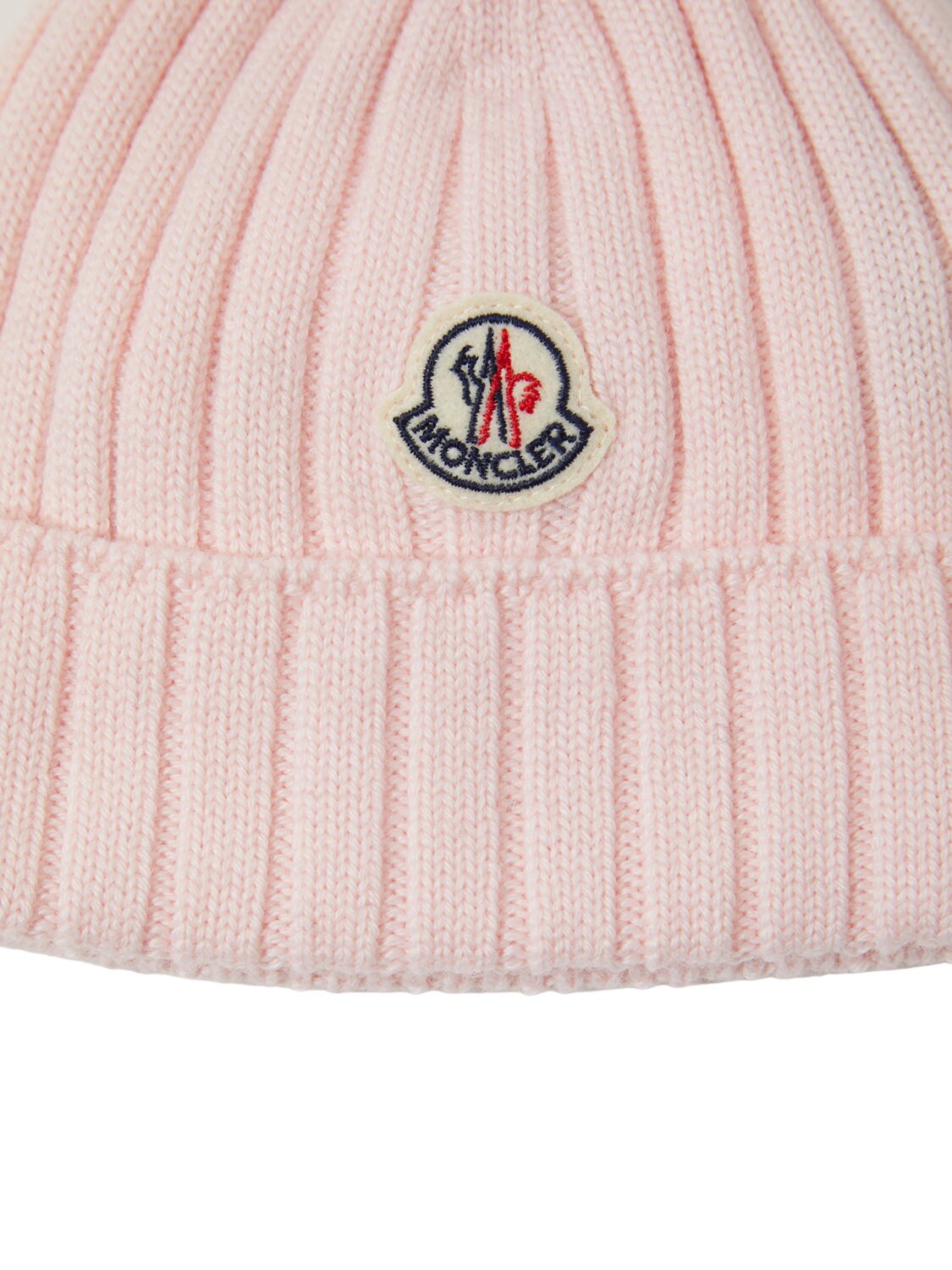 Shop Moncler Logo Extrafine Wool Beanie In Light Pink