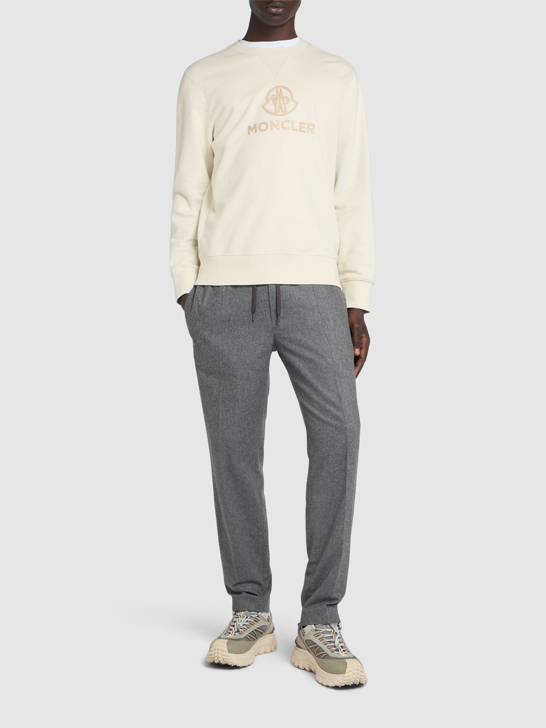 Shop Moncler Cashmere Blend Pants In Dark Grey