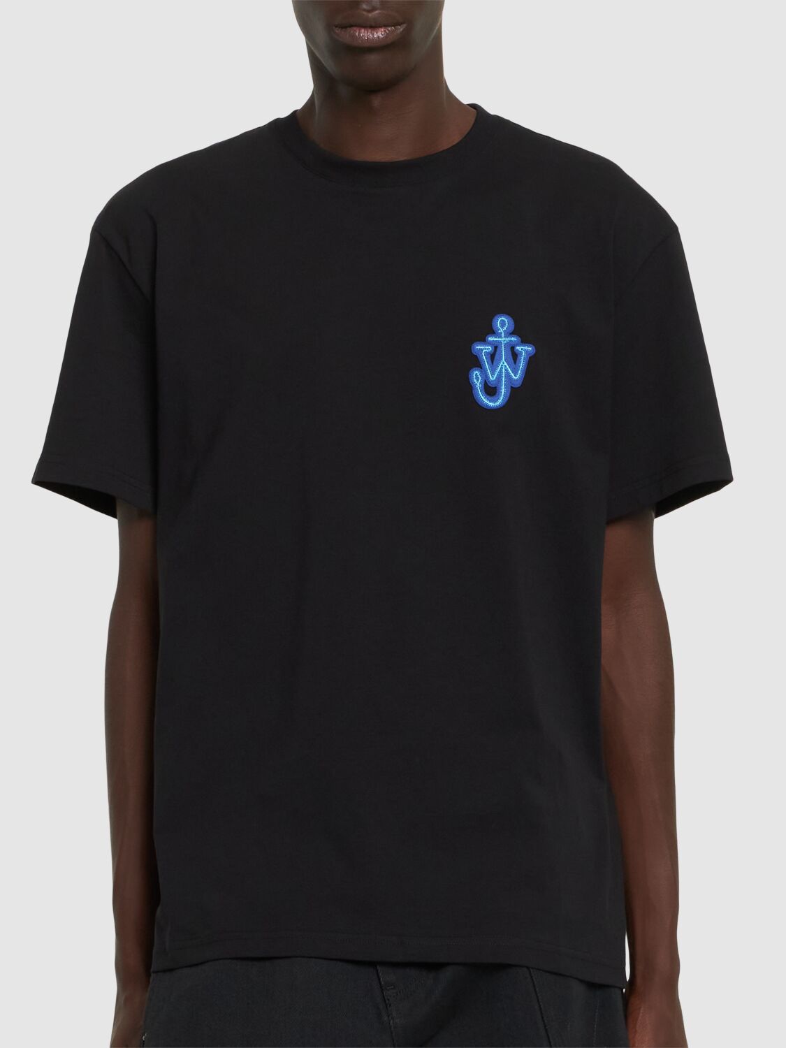 Shop Jw Anderson Anchor Logo Cotton T-shirt In Black