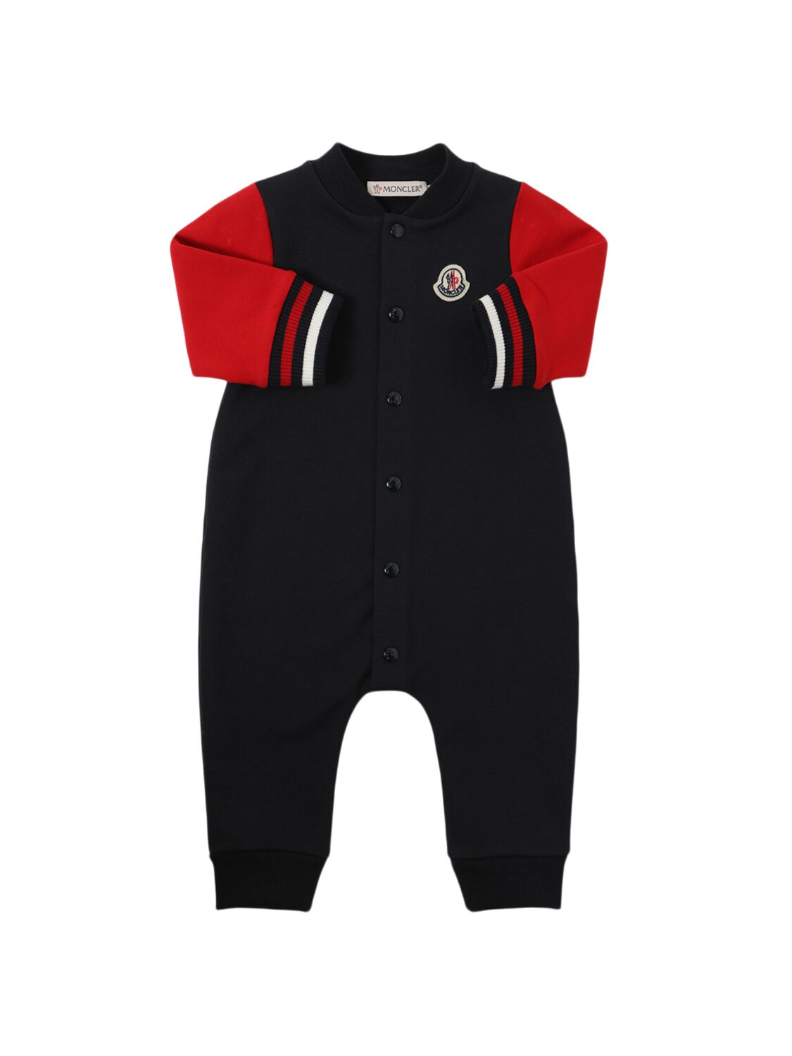 Moncler Babies' Brushed Cotton Blend Romper In Blue/red