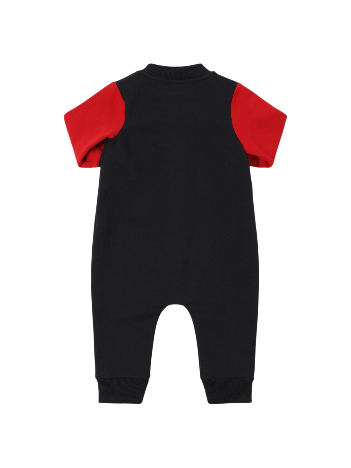 Shop Moncler Brushed Cotton Blend Romper In Blue/red