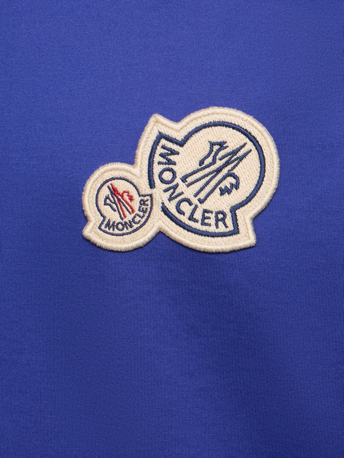 Shop Moncler Double Logo Cotton T-shirt In Blue