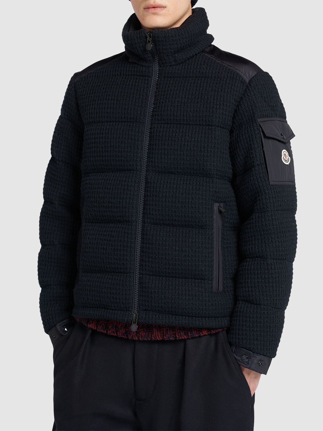 Shop Moncler Lagdei Wool Blend Down Jacket In Royal Blue