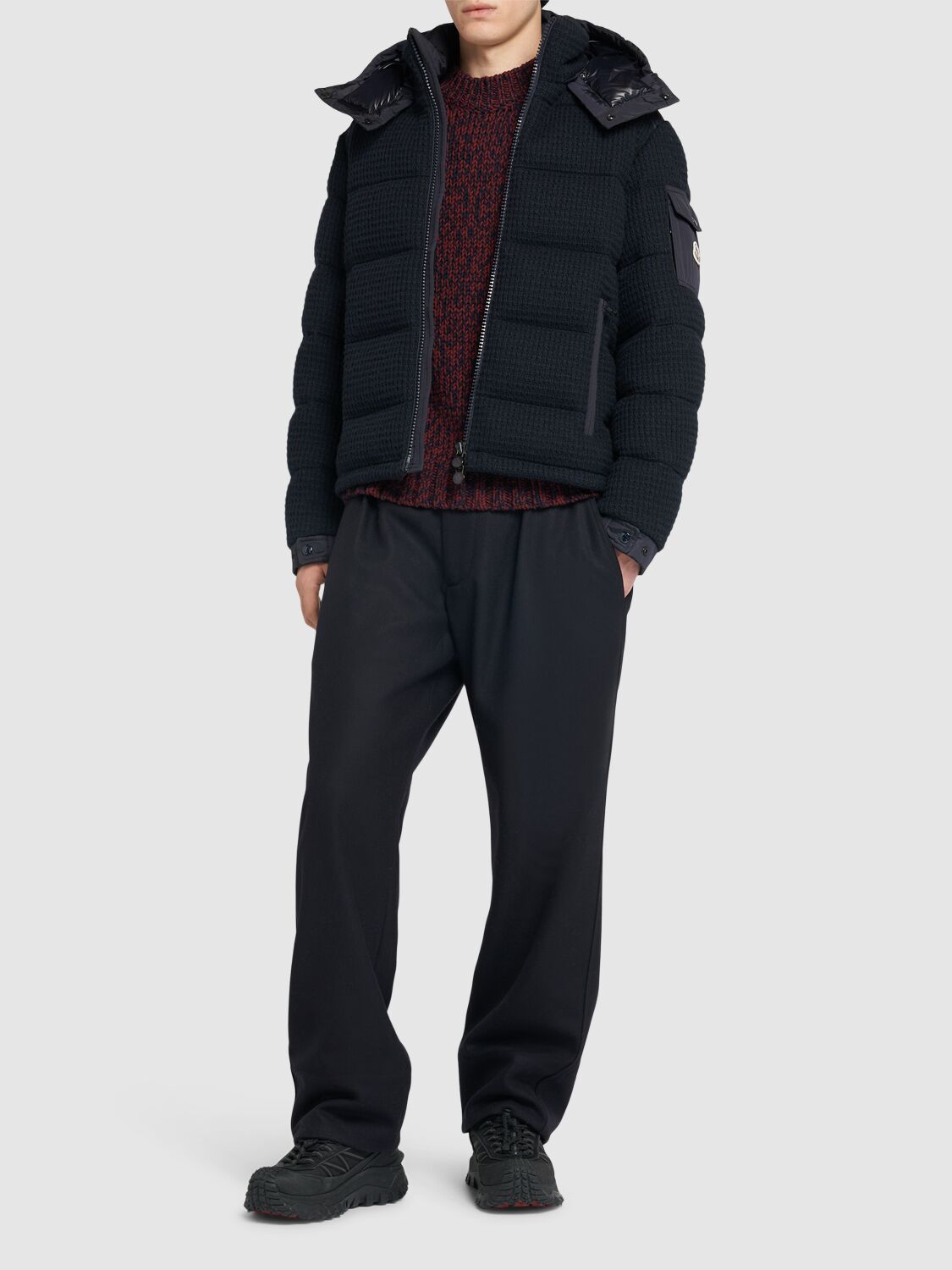 Shop Moncler Lagdei Wool Blend Down Jacket In Royal Blue