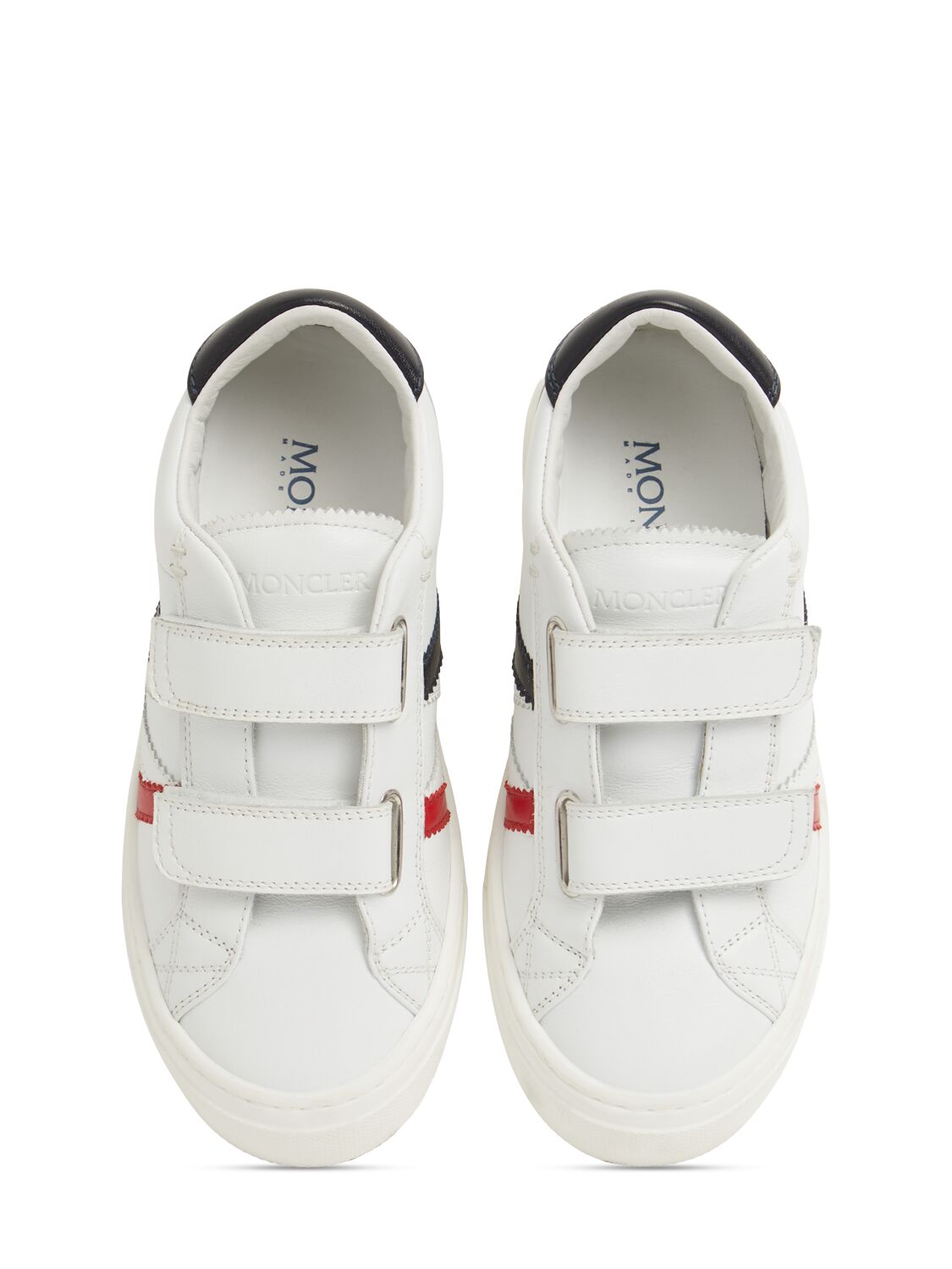 Shop Moncler Petit Monaco Leather Sneakers In Red/white/blue