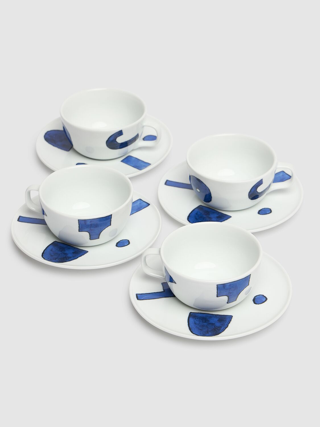 Alessi Set Of 4 Itsumo Teacups & Saucers In White,blue