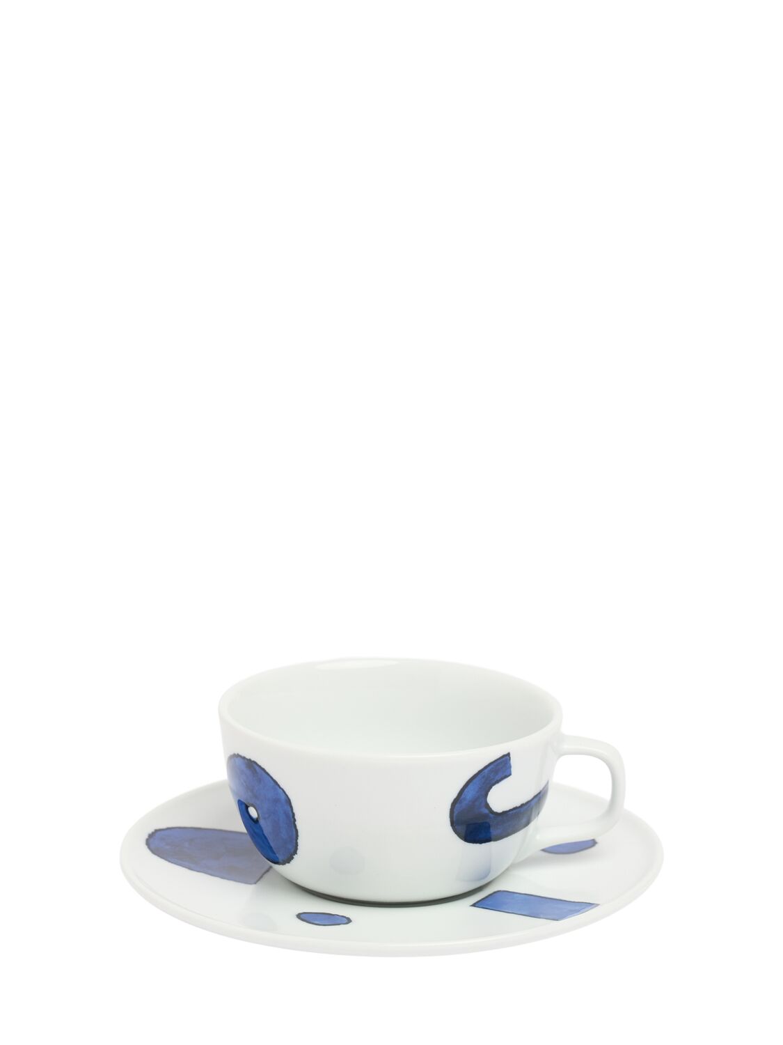 Alessi Set Of 4 Itsumo Teacups & Saucers In White,blue