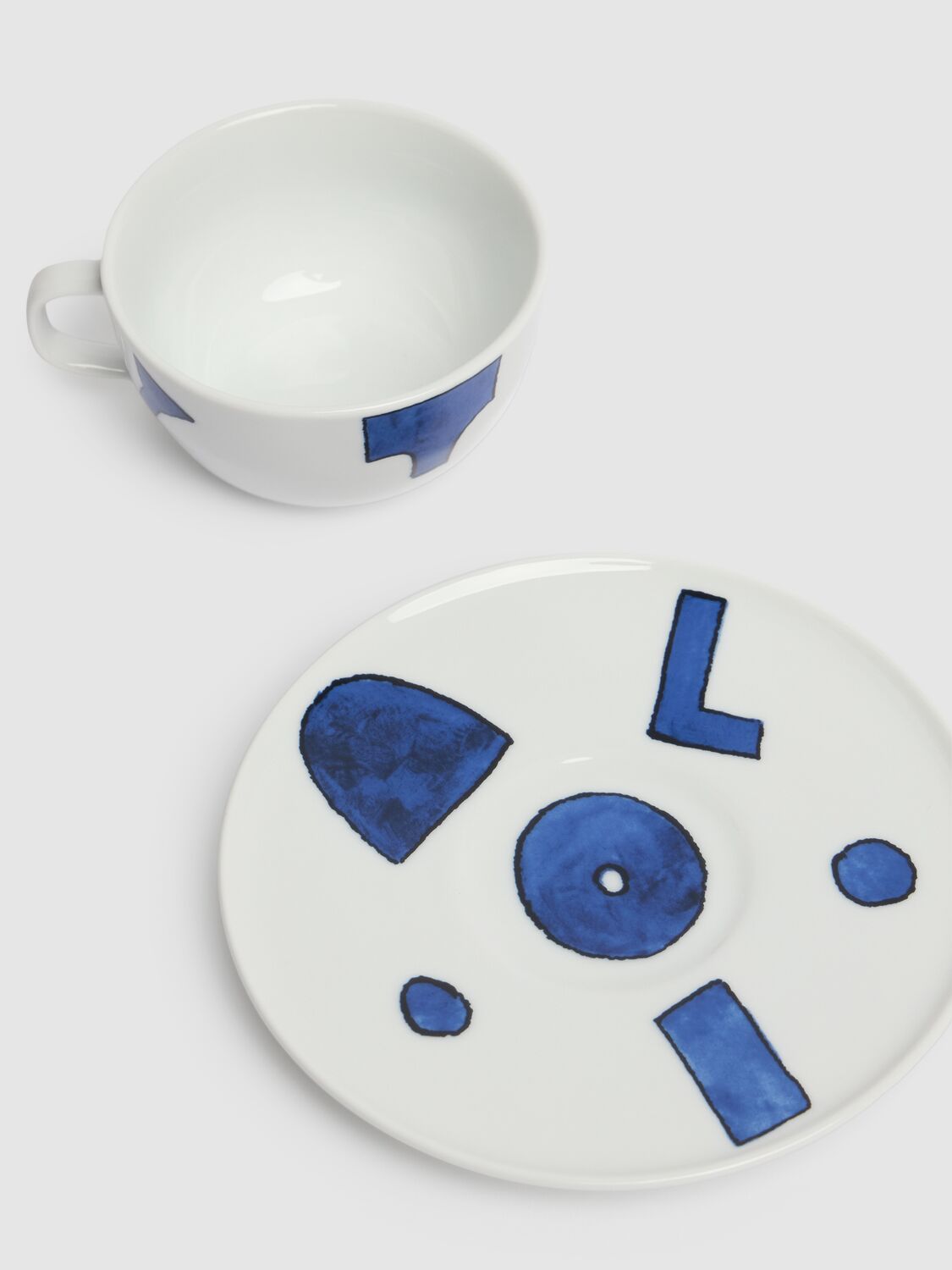Alessi Set Of 4 Itsumo Teacups & Saucers In White,blue