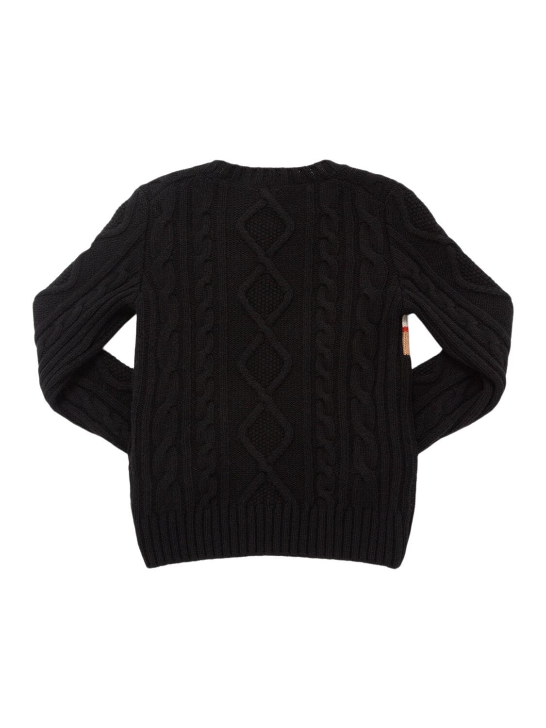 Shop Moncler Logo Carded Virgin Wool Knit Sweater In Black