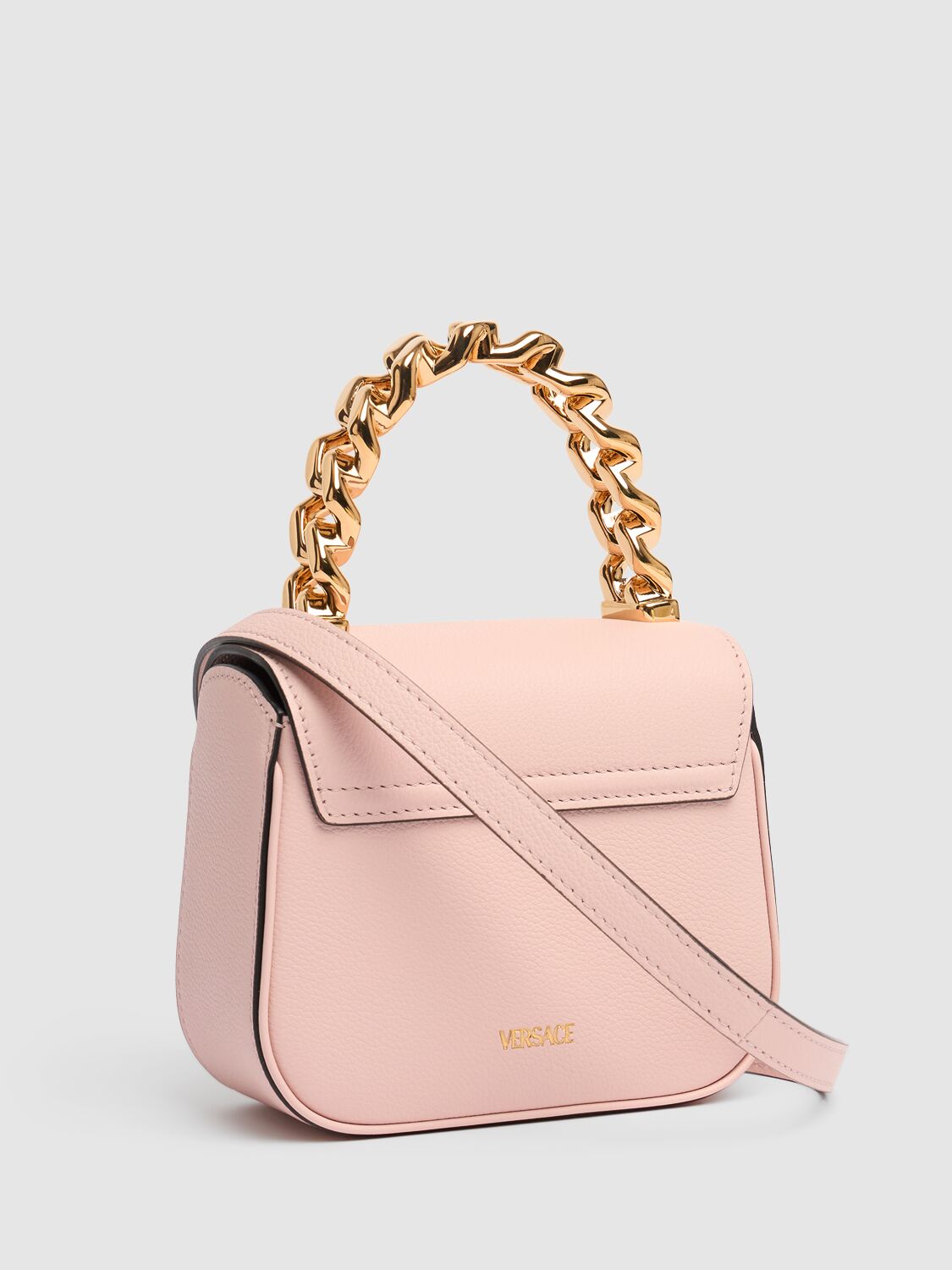 Shop Versace Mini La Medusa Leather Top Handle Bag In Dusty Rose