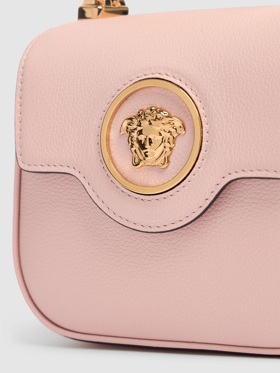 Shop Versace Mini La Medusa Leather Top Handle Bag In Dusty Rose