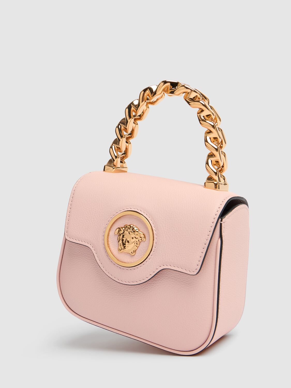 Shop Versace Mini La Medusa Leather Top Handle Bag In Dusty Rose