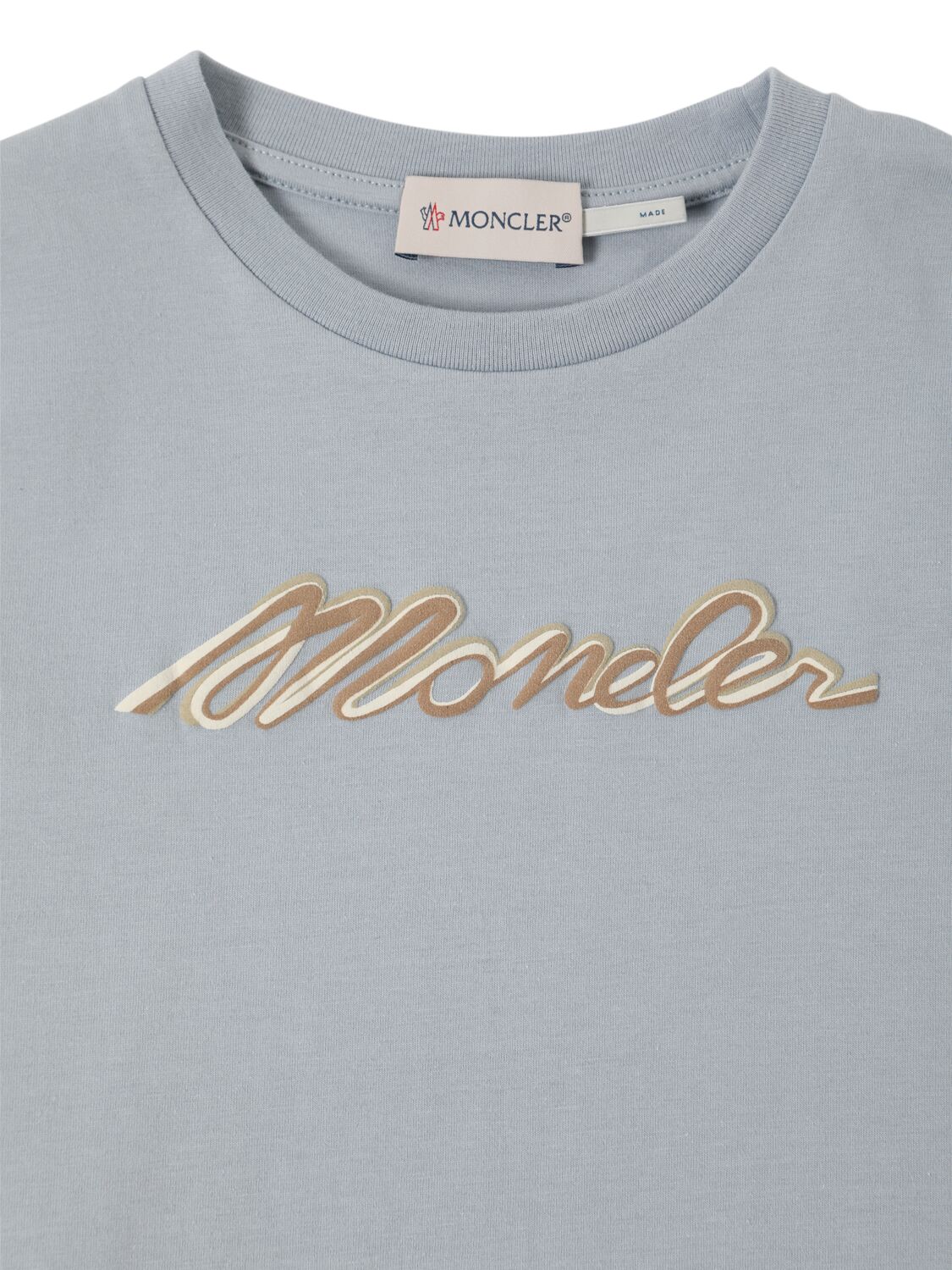 Shop Moncler Logo Cotton Jersey T-shirt In Light Blue