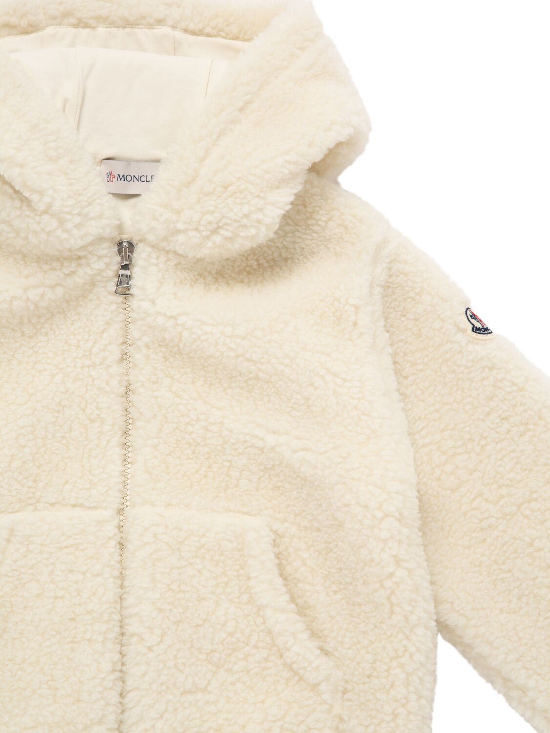 Shop Moncler Tech Teddy Hooded Zip-up Jacket In Silk White