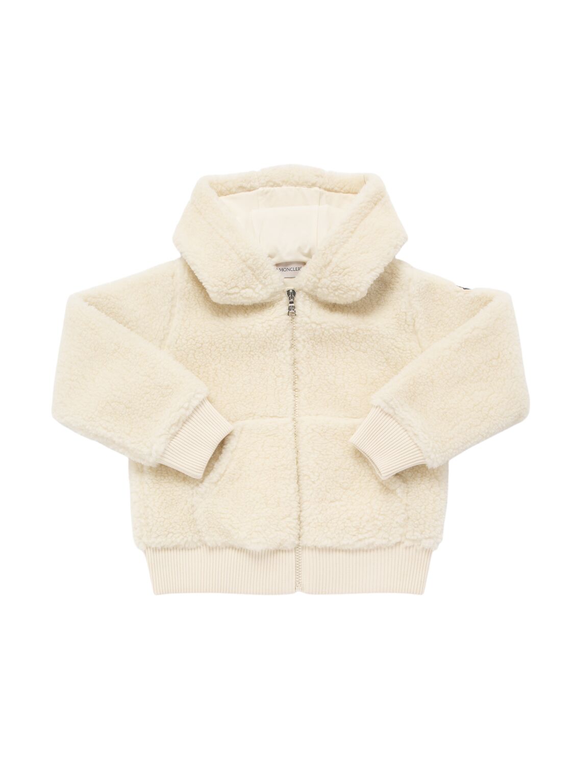 Moncler Tech Teddy Hooded Zip-up Jacket In Silk White