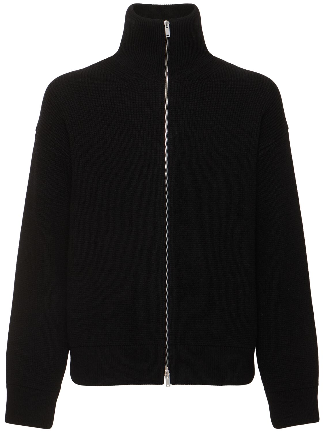Jil Sander Shetland Cashmere & Wool Zip Cardigan In Black