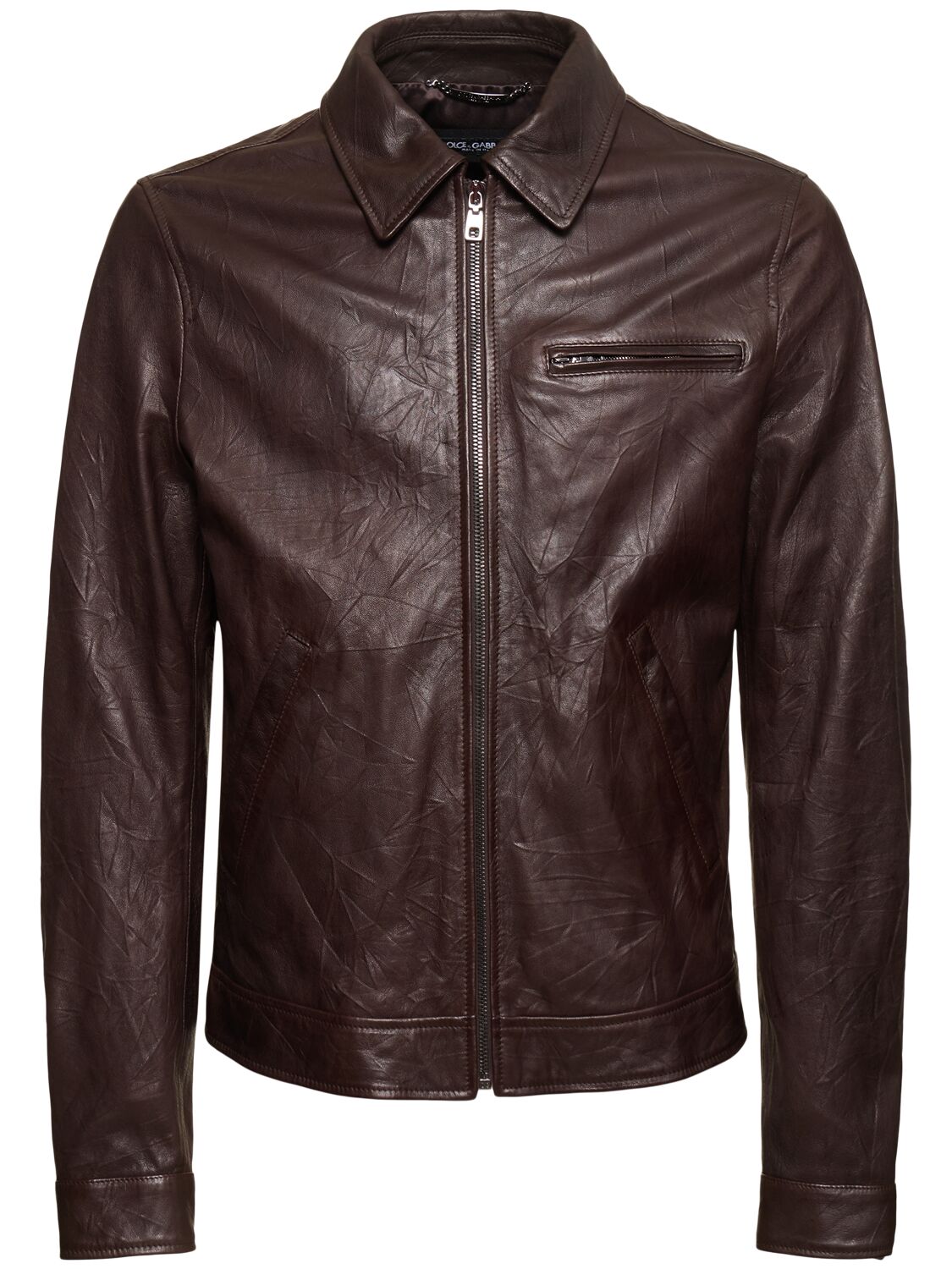 Dolce & Gabbana Smooth Leather Zipped Jacket In Brown