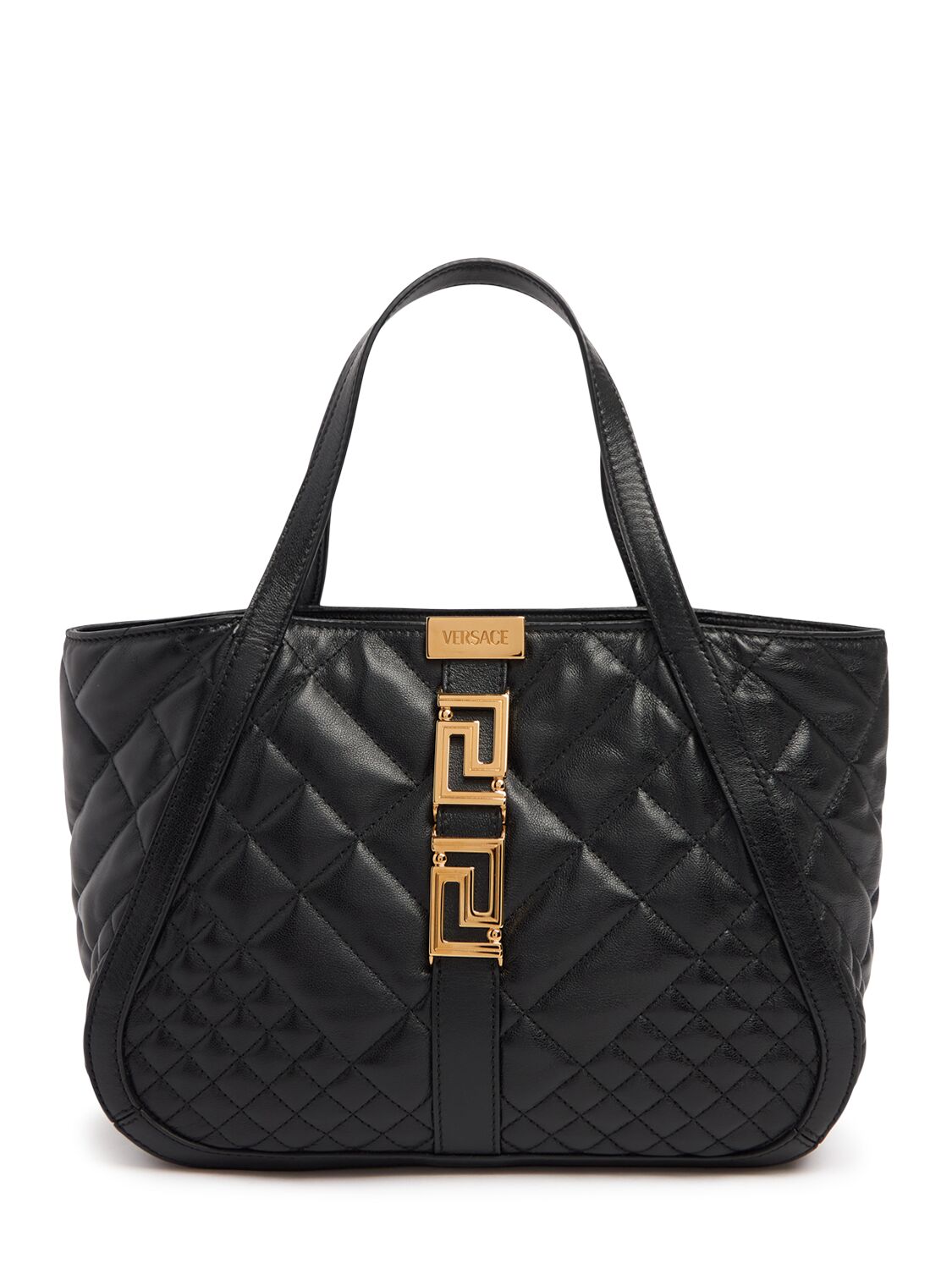 Versace Small Quilted Leather Tote Bag In Black