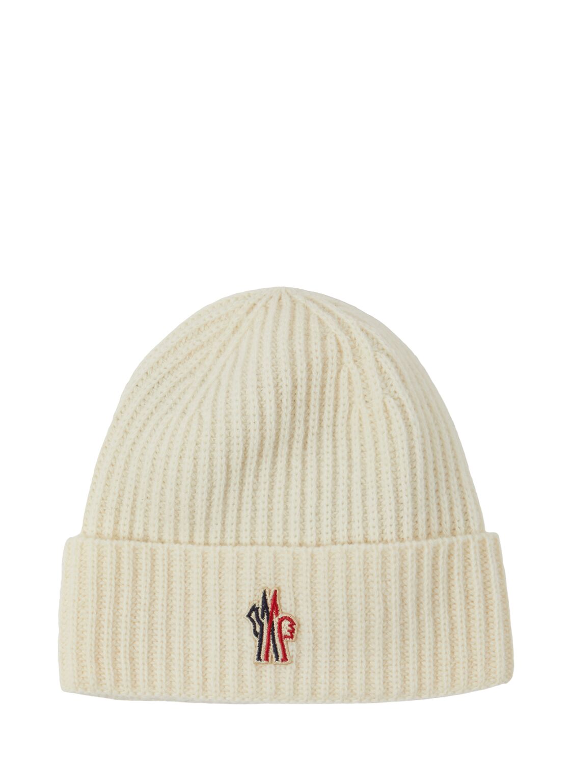 Moncler Logo Virgin Wool Beanie In White