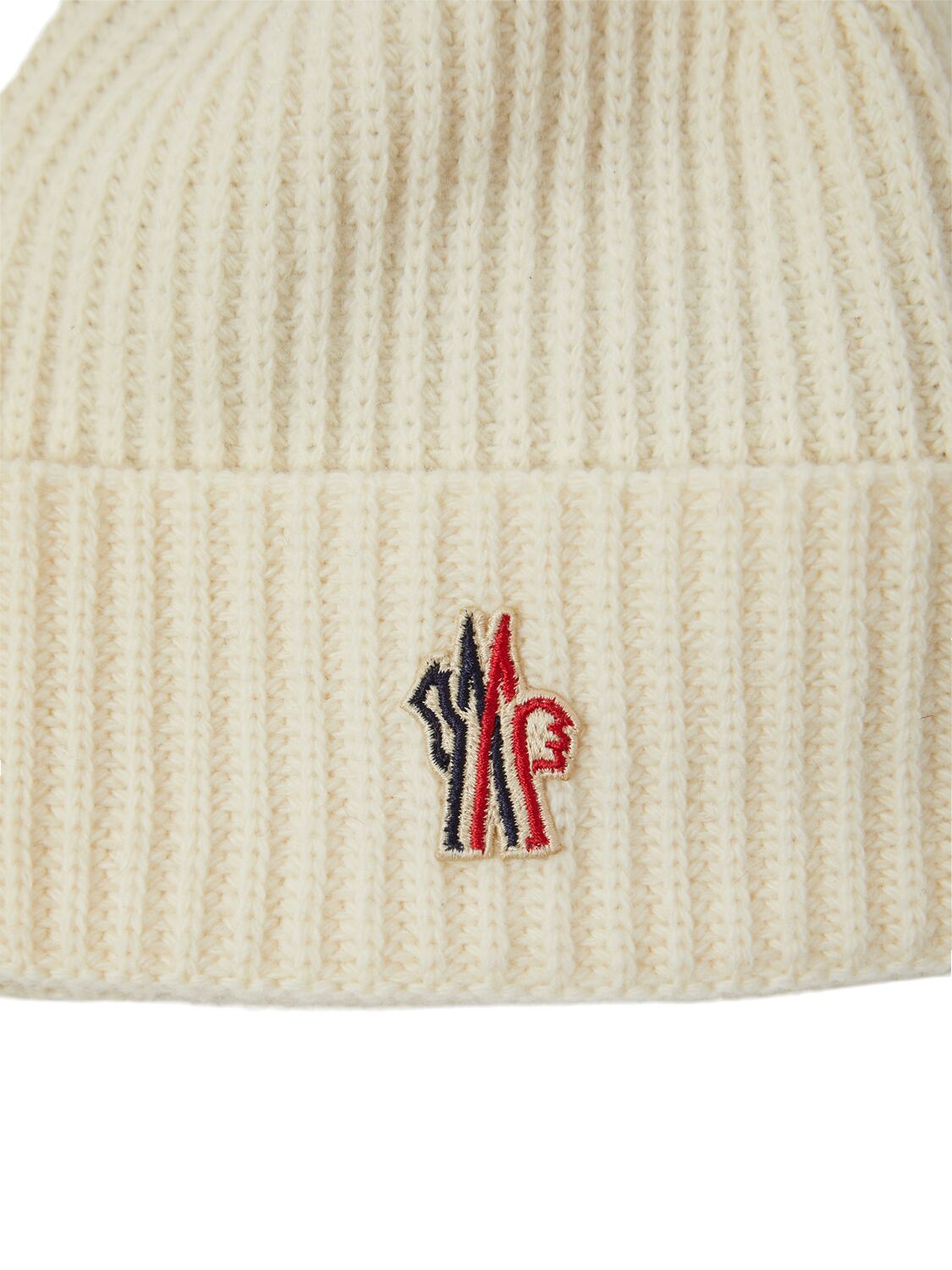 Shop Moncler Logo Virgin Wool Beanie In White