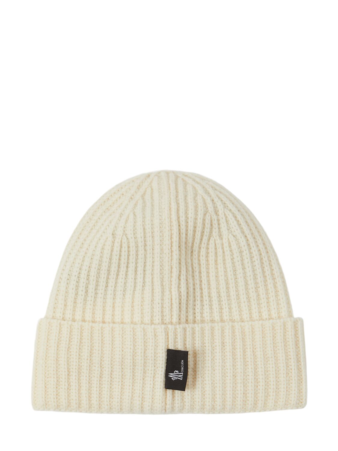 Shop Moncler Logo Virgin Wool Beanie In White