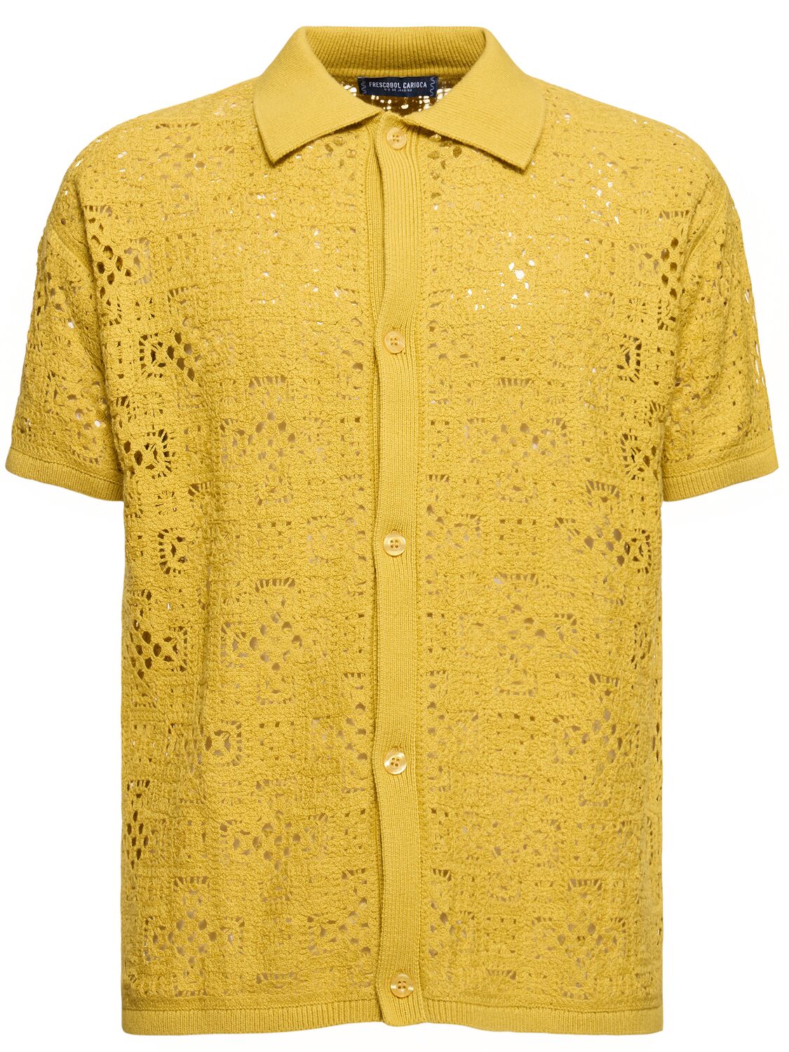Frescobol Carioca Raoul Cotton Crochet S/s Shirt In Lemon
