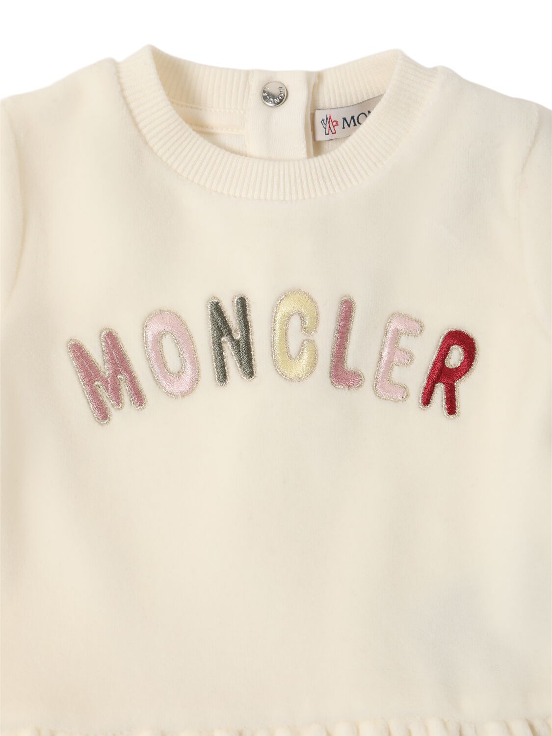 Shop Moncler Logo Cotton Blend Dress In Silk White