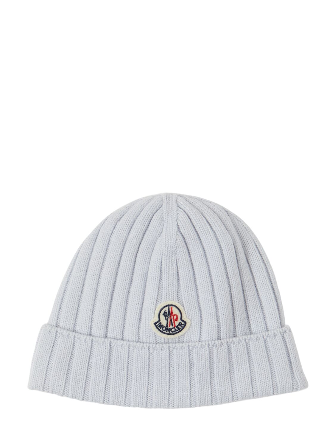 Moncler Logo Extrafine Wool Beanie In Light Blue