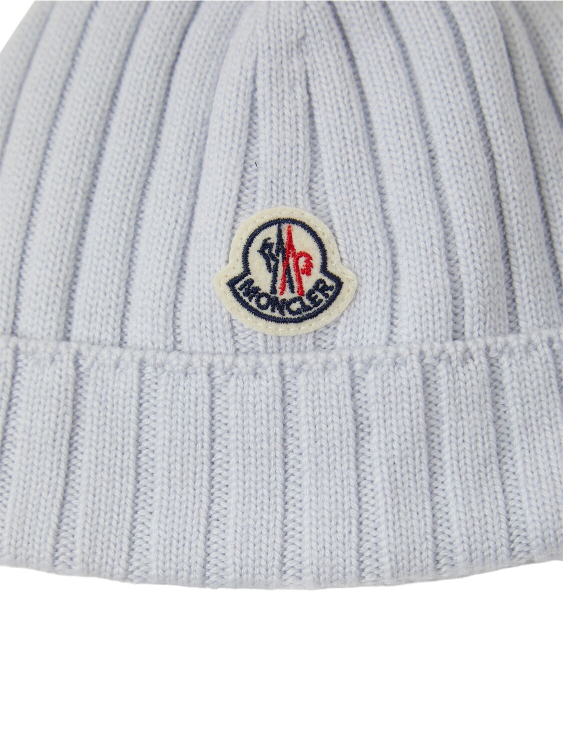 Shop Moncler Logo Extrafine Wool Beanie In Light Blue