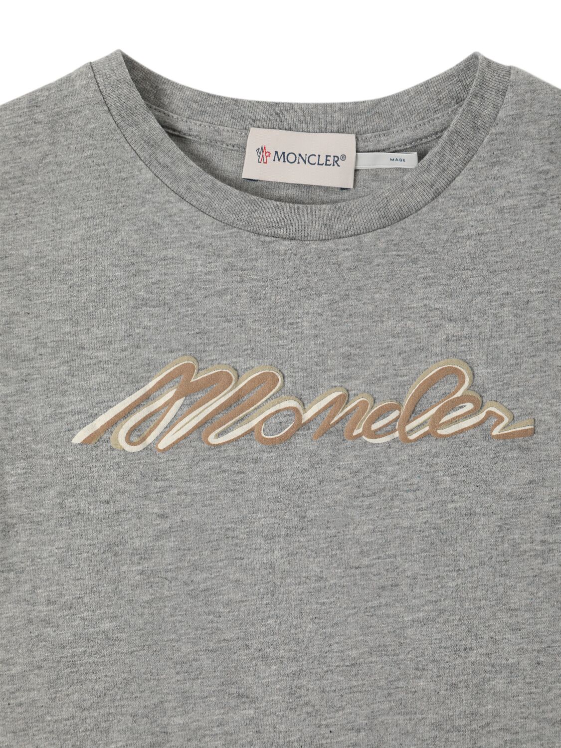 Shop Moncler Logo Cotton Jersey T-shirt In Grey