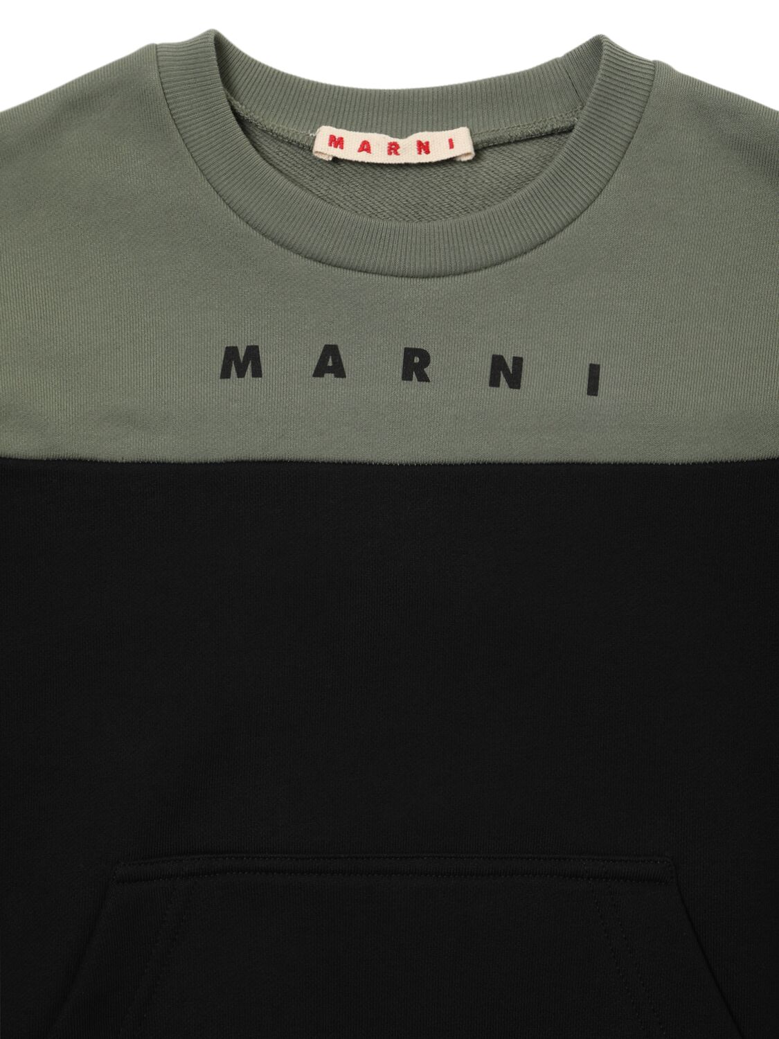 Shop Marni Junior Cotton Crewneck Sweatshirt W/logo In Black/green