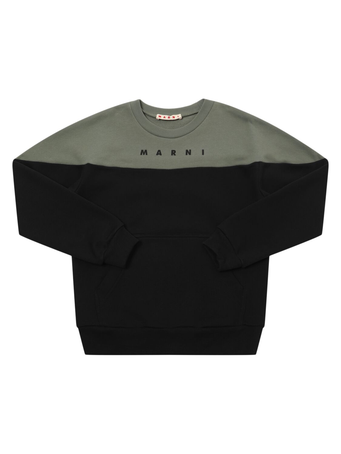 Marni Junior Cotton Crewneck Sweatshirt W/logo In Black/green