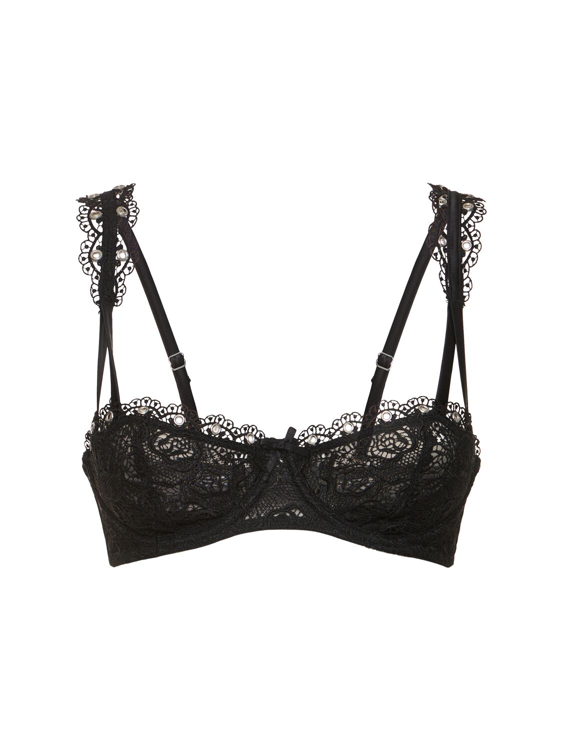 Fleur Du Mal Grommet Embroidered Balconette Bra In Black