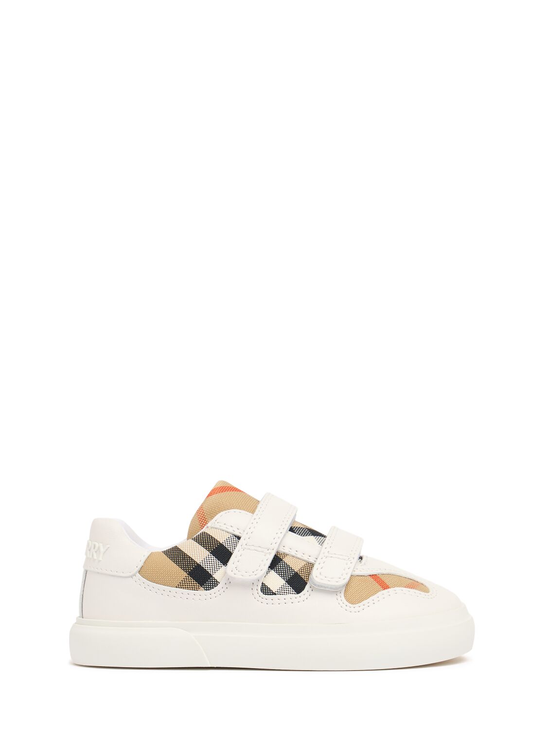 Burberry Kids' Riemensneakers Aus Leder Und Baumwolle In Weiss