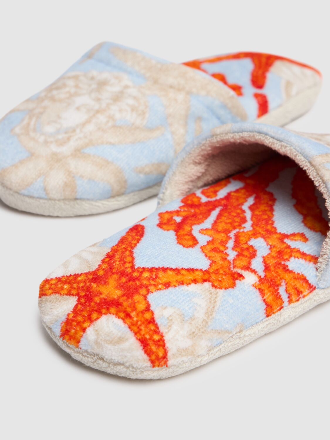 Shop Versace Barocco De La Mer Bath Slippers In Blue