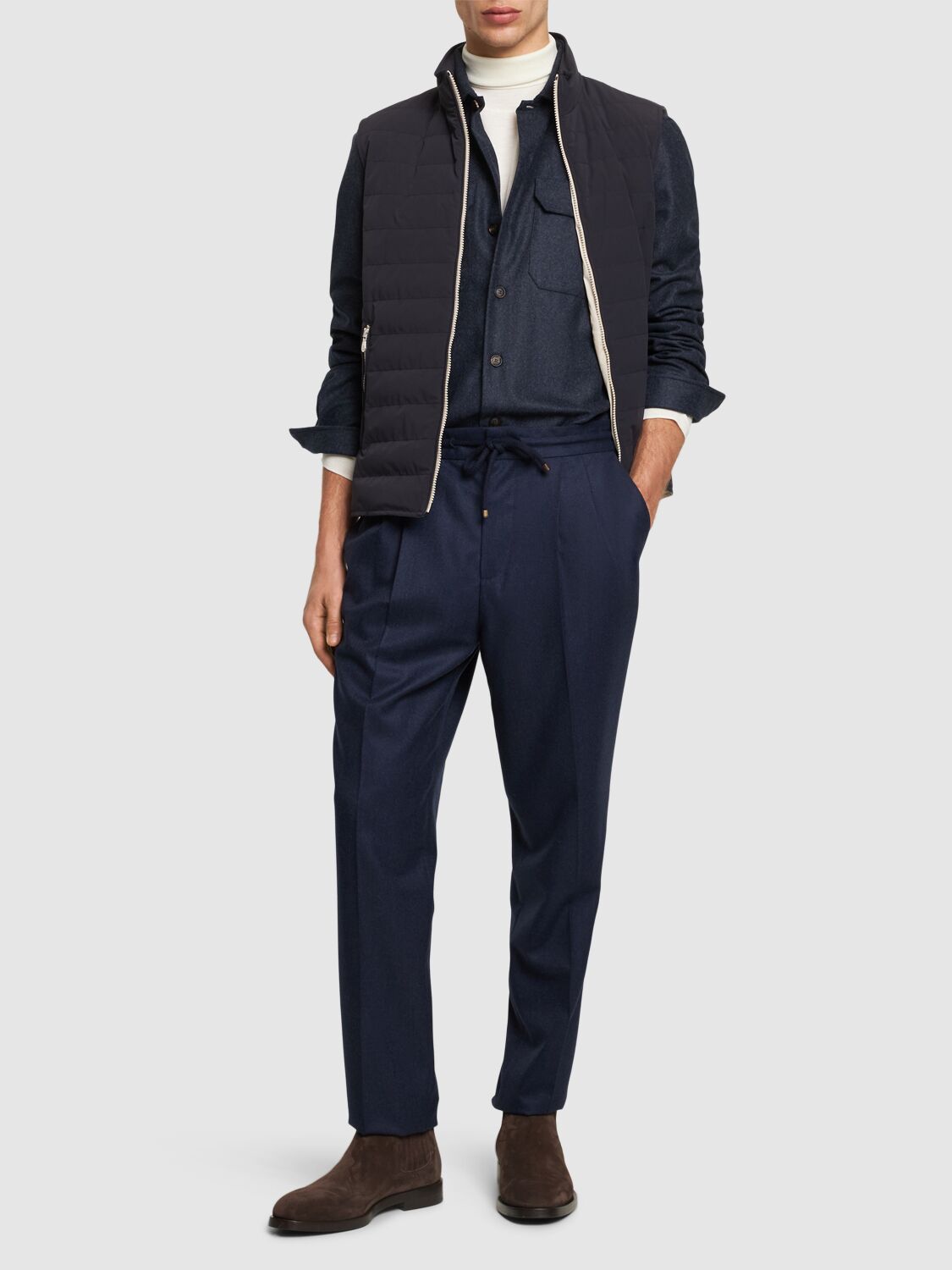 Shop Brunello Cucinelli Wool Flannel Jogger Pants In Dark Blue