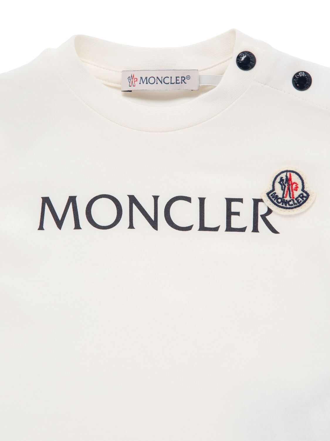 Shop Moncler Logo Cotton Blend T-shirt In Silk White