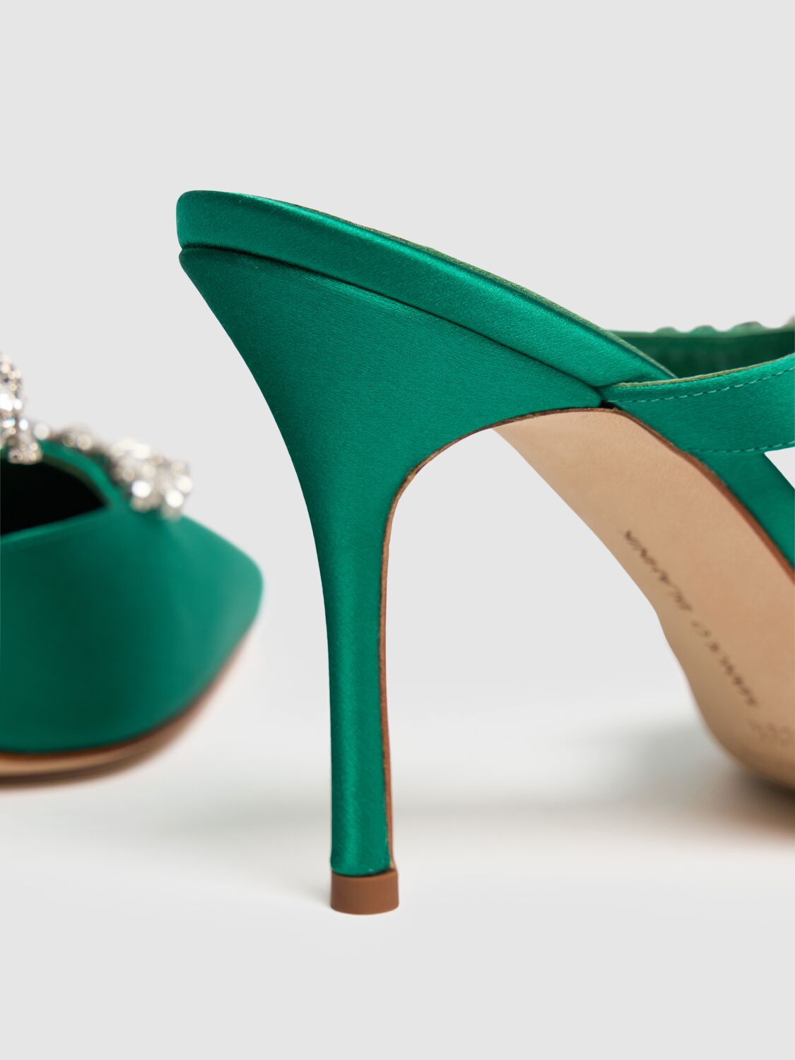 Shop Manolo Blahnik 90mm Lurum Satin Mules In Green