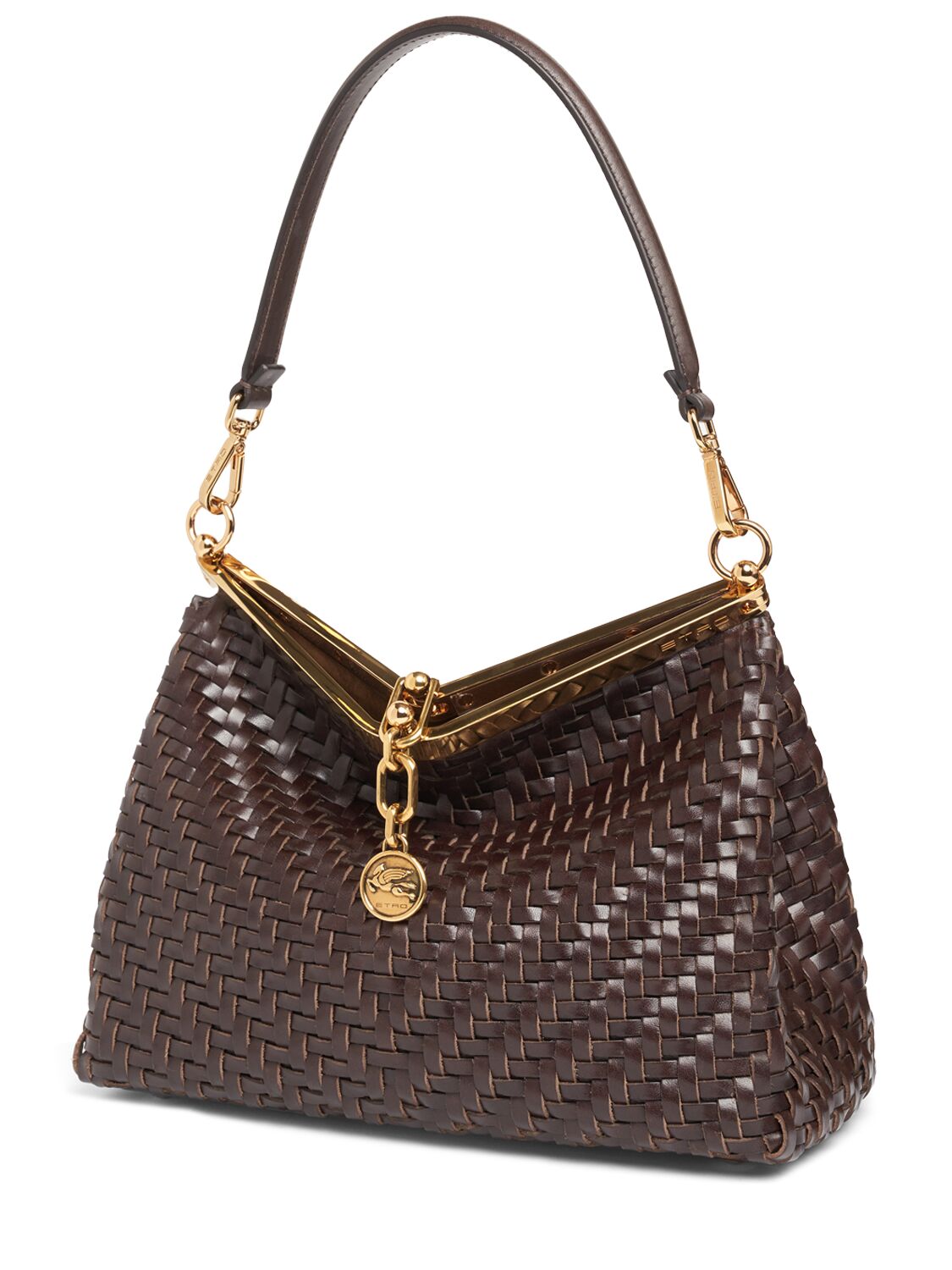 Shop Etro Medium Vela Woven Shoulder Bag In Brown