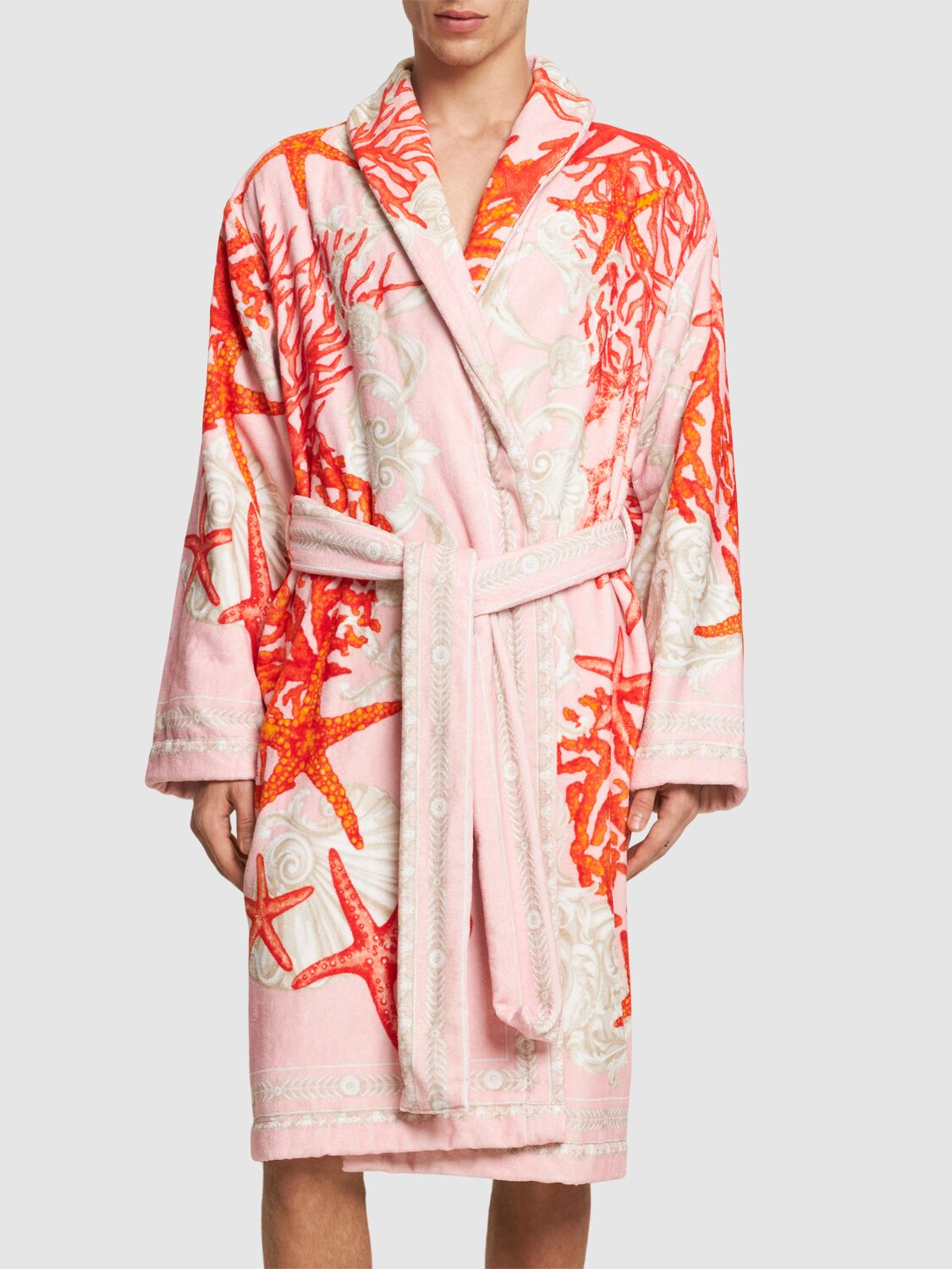 Shop Versace Barocco De La Mer Bathrobe In Pink