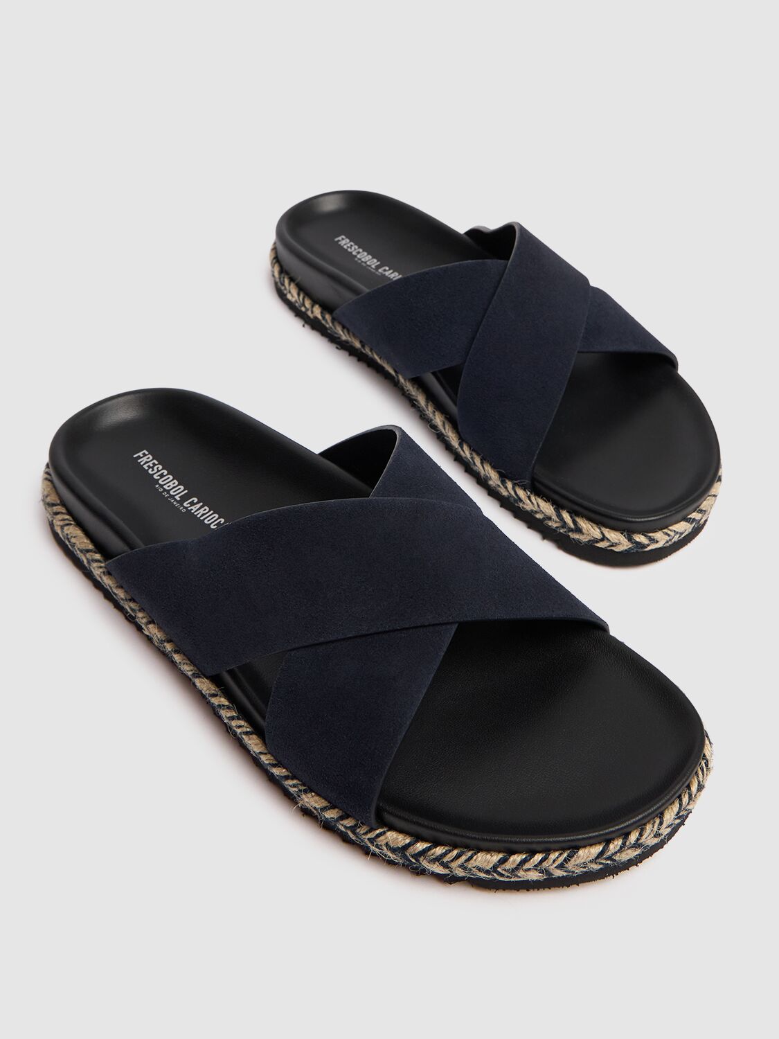 Shop Frescobol Carioca Breno Double Strap Suede Sandals In Midnight