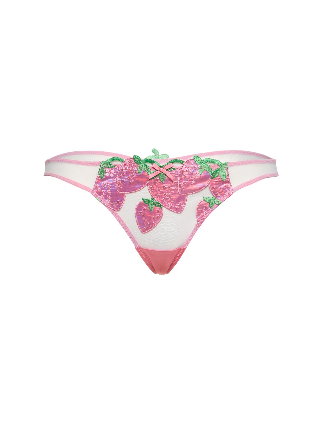 Fleur Du Mal Strawberry Embroidered Thong In Pink