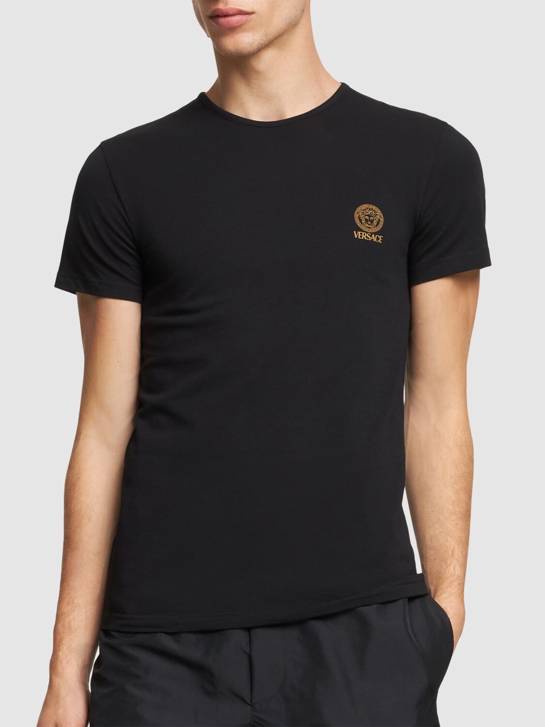 Shop Versace Pack Of 2 Topeka Stretch Jersey T-shirts In A1008-black