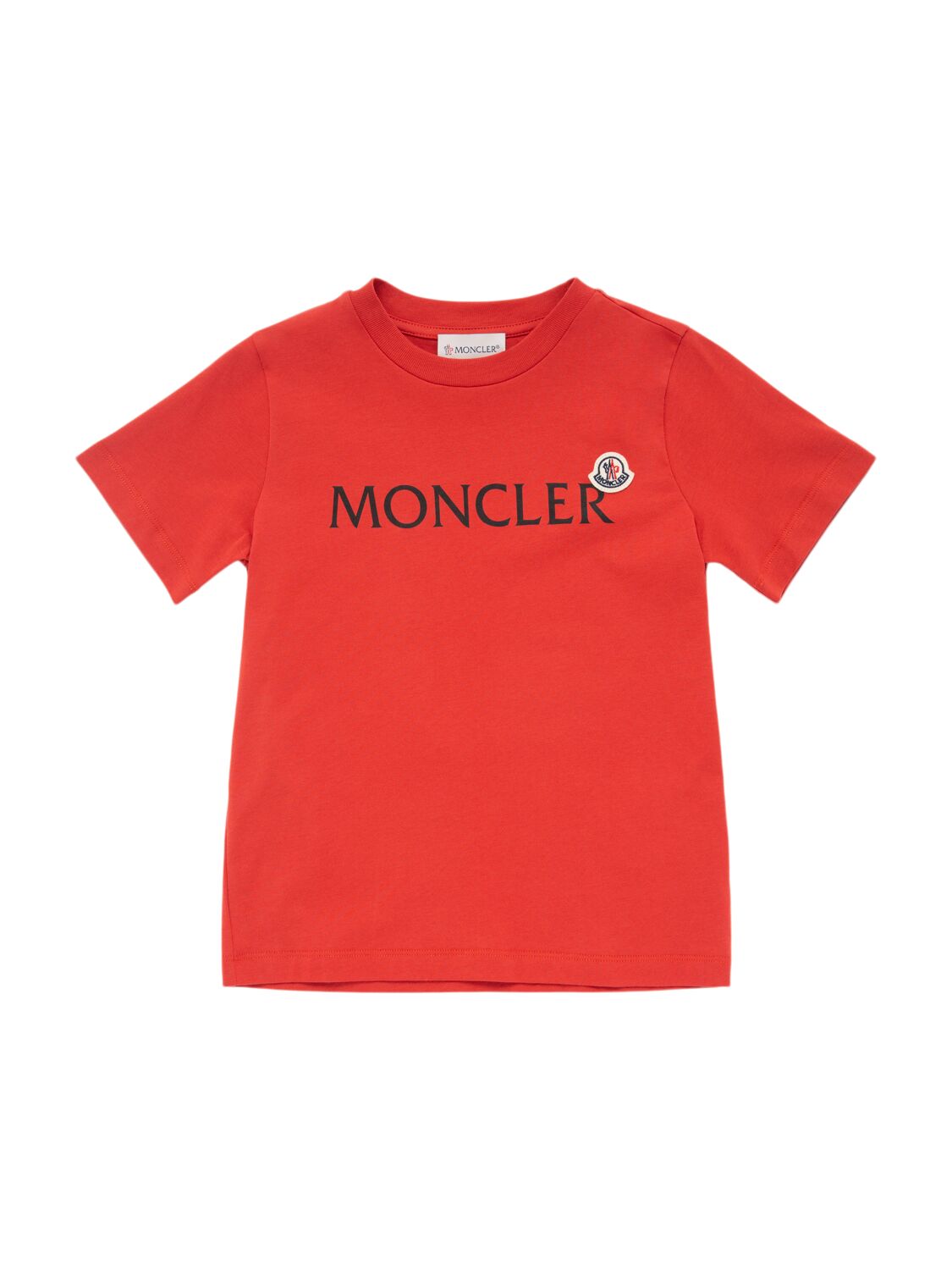 Moncler Logo Cotton T-shirt In Red Coral