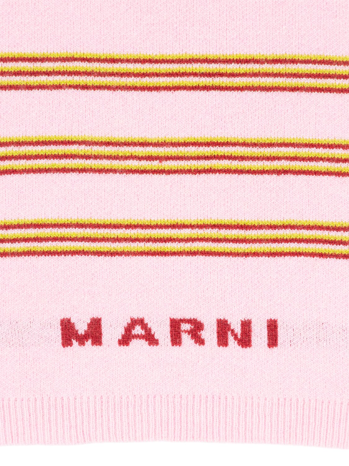 Shop Marni Junior Wool Blend Knit Scarf W/ Logo In Pink