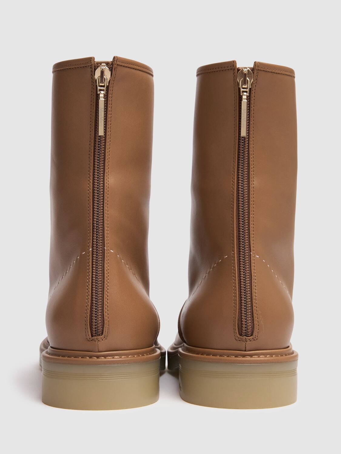 Shop Max Mara 20mm Urban Leather Combat Boots In Noisette