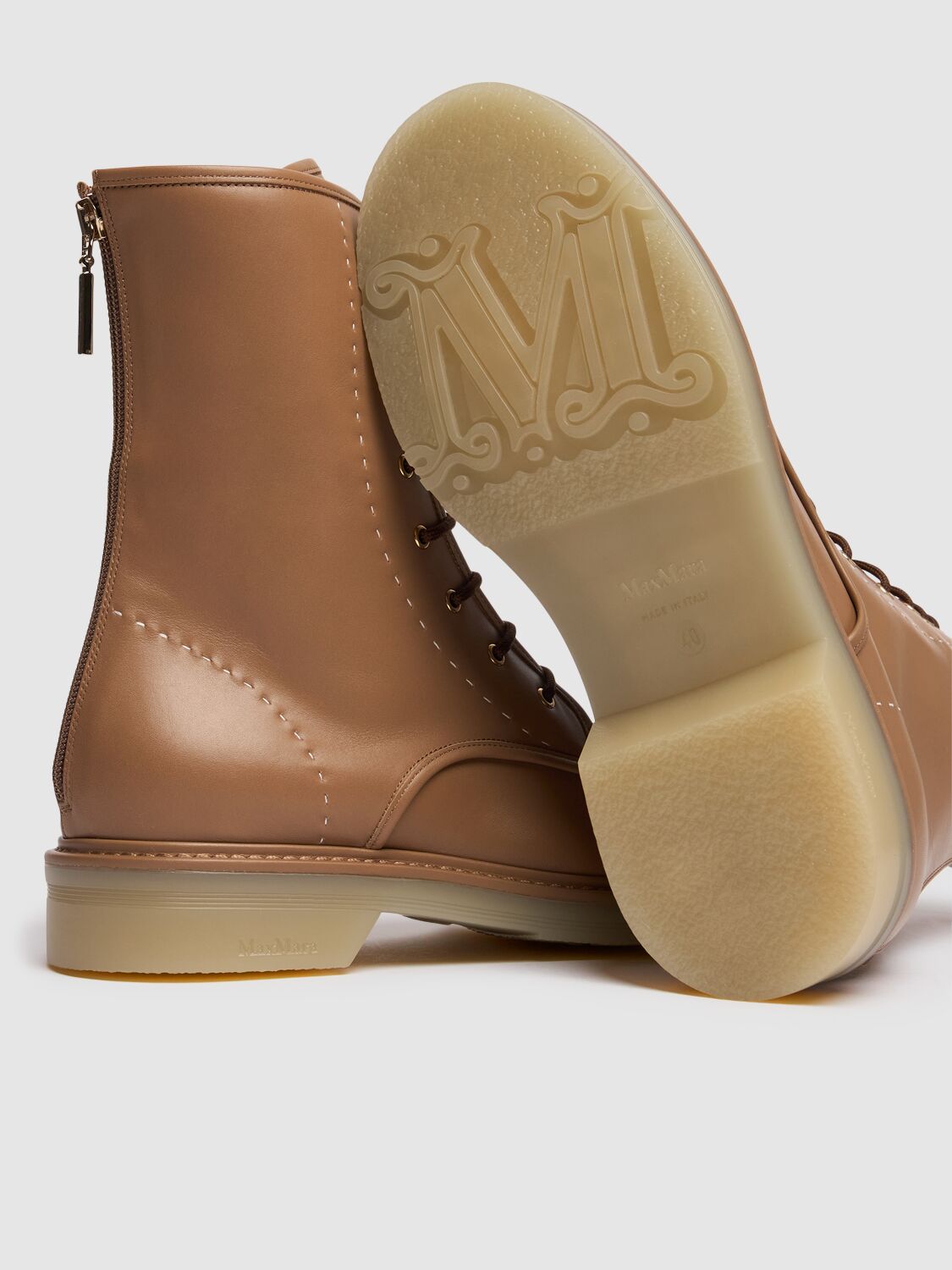 Shop Max Mara 20mm Urban Leather Combat Boots In Noisette