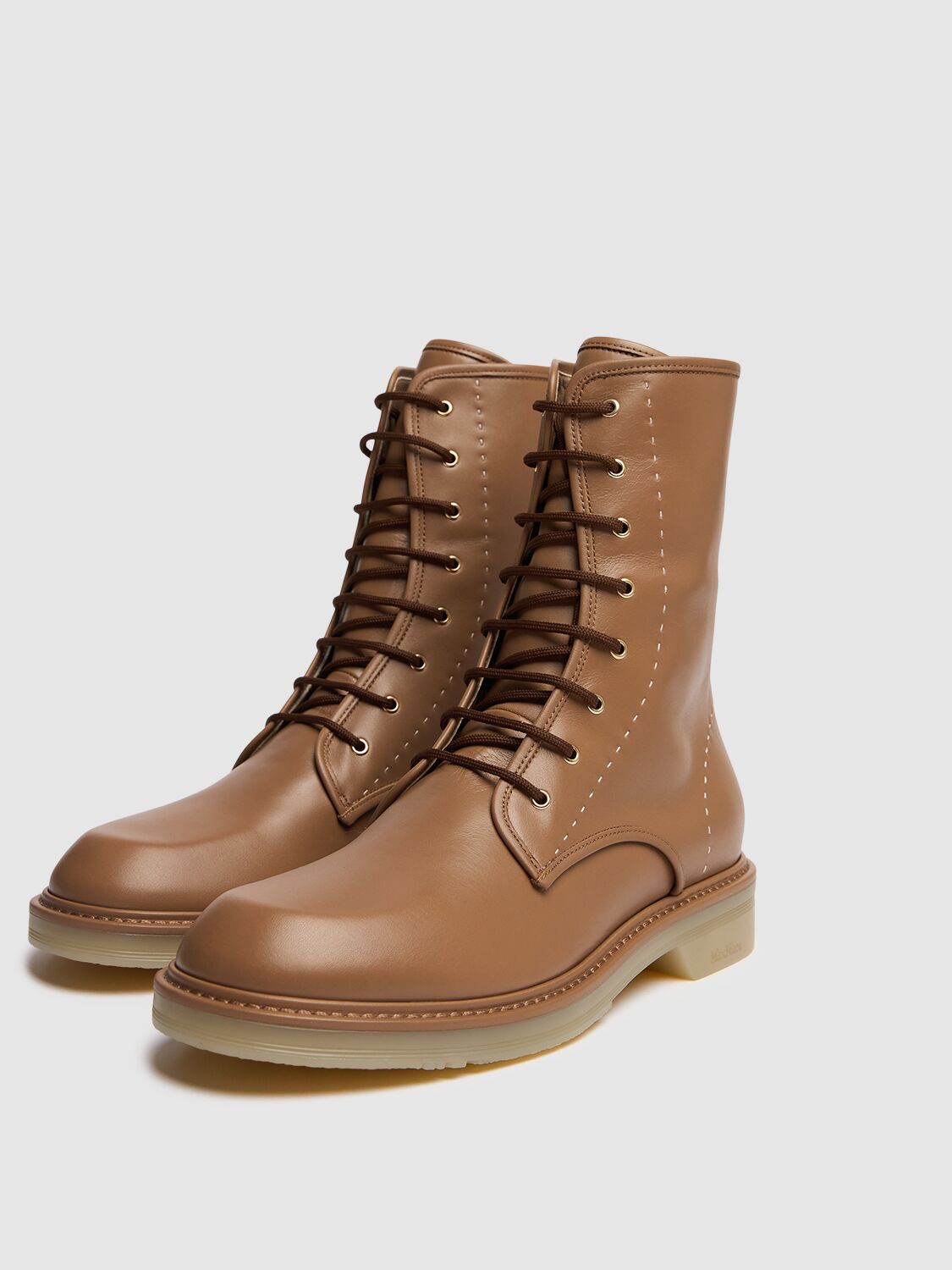 Shop Max Mara 20mm Urban Leather Combat Boots In Noisette